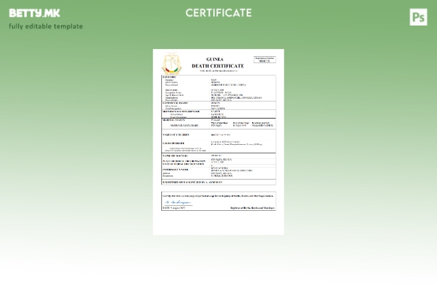 модерен стил Уверение за смрт од Гвинеја Шаблон Word и PDF, шаблон